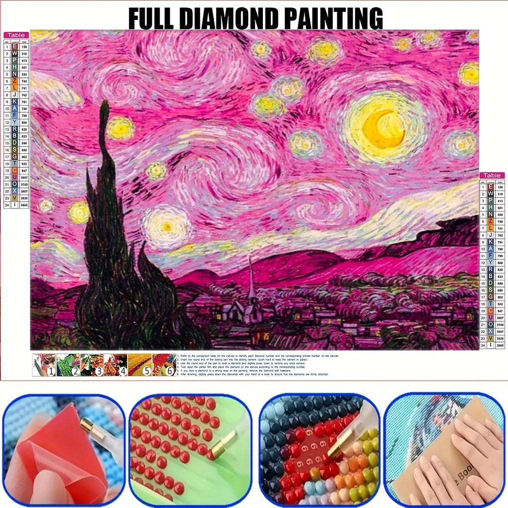 DIY Full Diamond Painting Kit Van Gogh's Starry Sky Pink Pattern