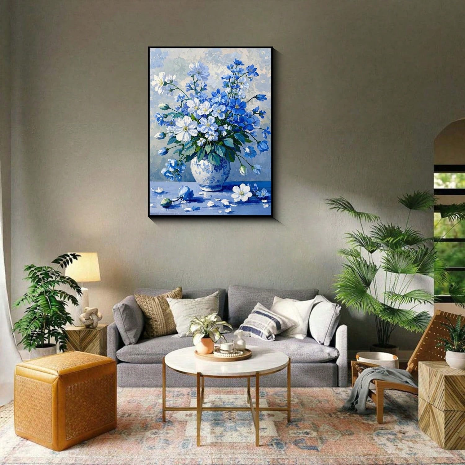 Adults 5D Diamond Painting Art Vintage Flowers Blue And White Vase Still Life Painting Art