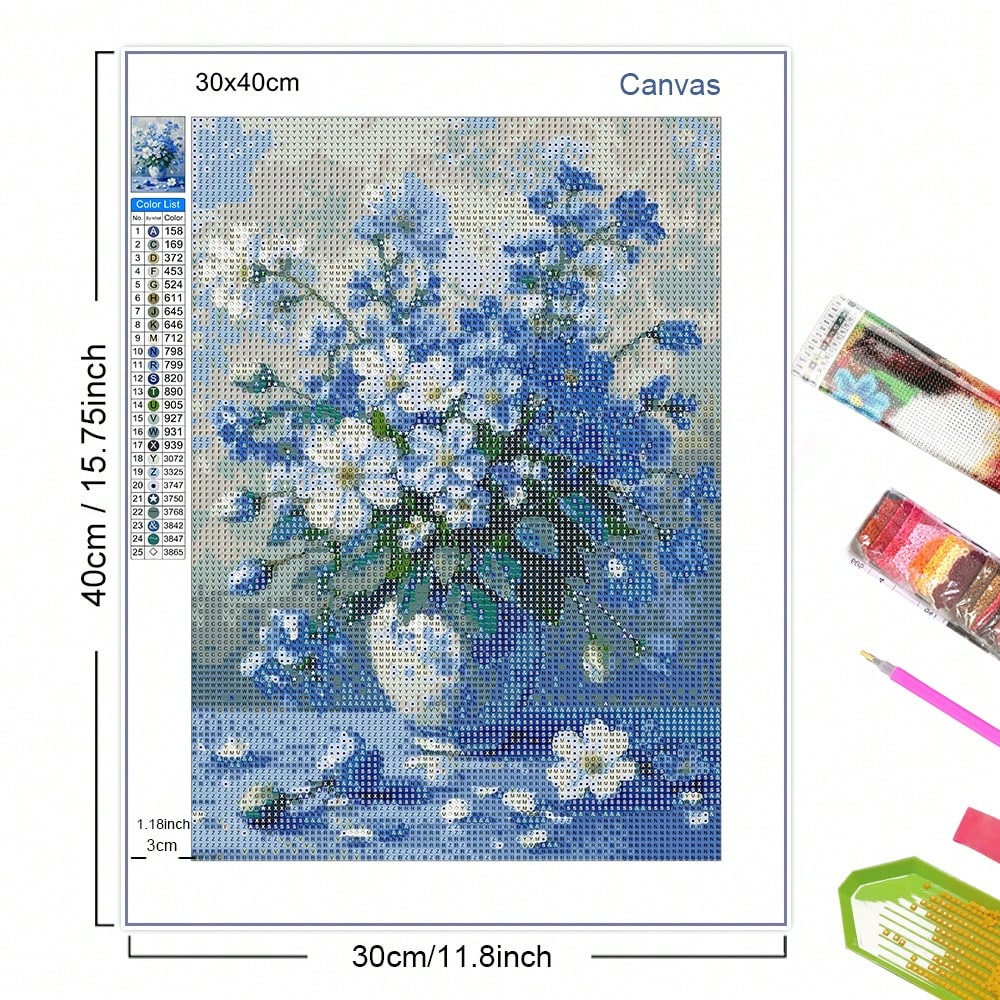 Adults 5D Diamond Painting Art Vintage Flowers Blue And White Vase Still Life Painting Art