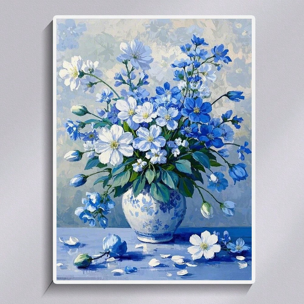 Adults 5D Diamond Painting Art Vintage Flowers Blue And White Vase Still Life Painting Art