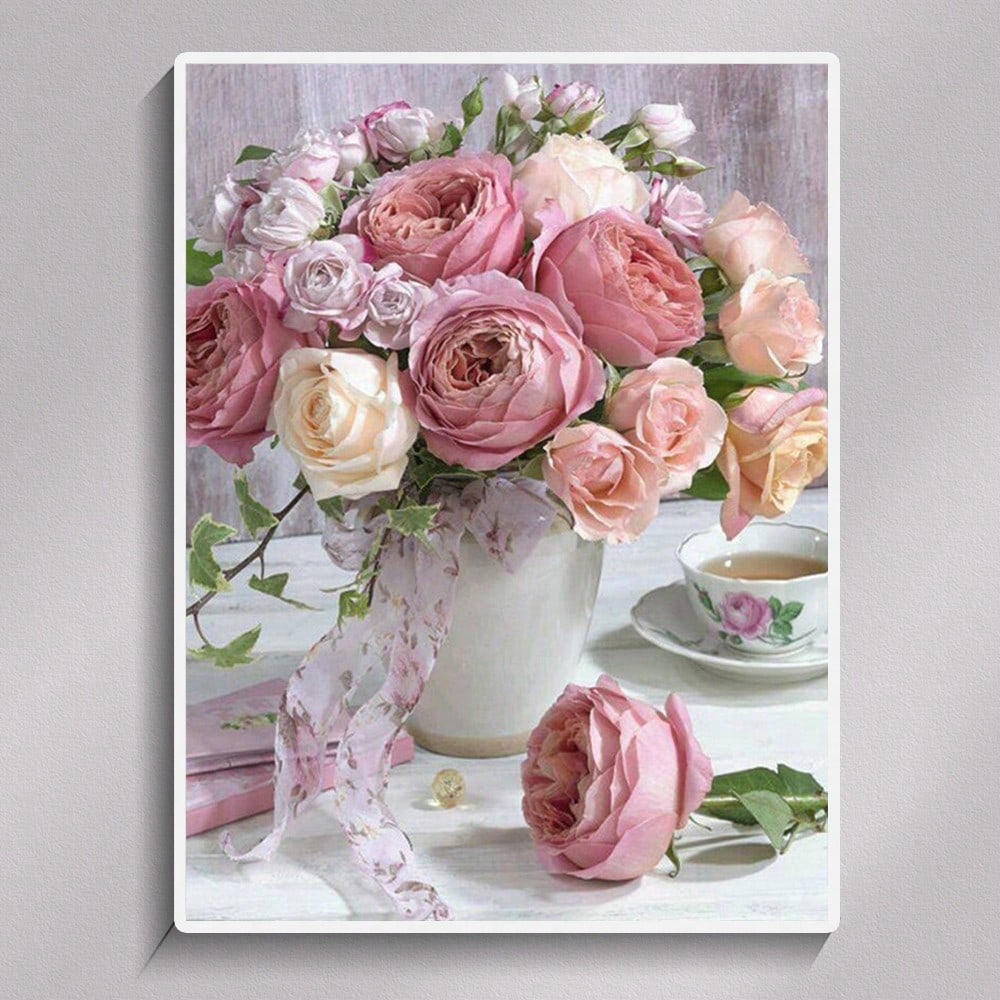 5D Diamond Painting Pink Rose Bouquet DIY Full Round Diamond Mosaic Art For Home Wall Decoration 30x40cm/11.81x15.75inch