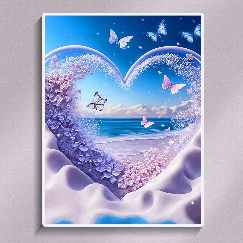 5D Diamond Painting Dream Love Butterfly Picture Diamond Art Set, Seaside Landscape Mosaic Inlay