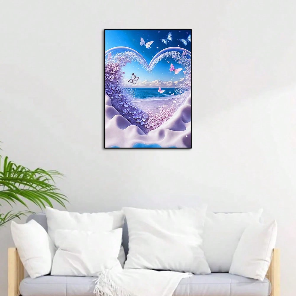 5D Diamond Painting Dream Love Butterfly Picture Diamond Art Set, Seaside Landscape Mosaic Inlay