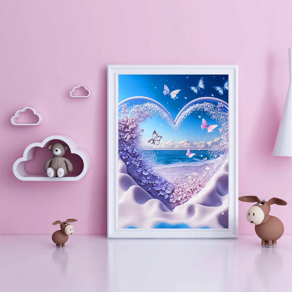 5D Diamond Painting Dream Love Butterfly Picture Diamond Art Set, Seaside Landscape Mosaic Inlay