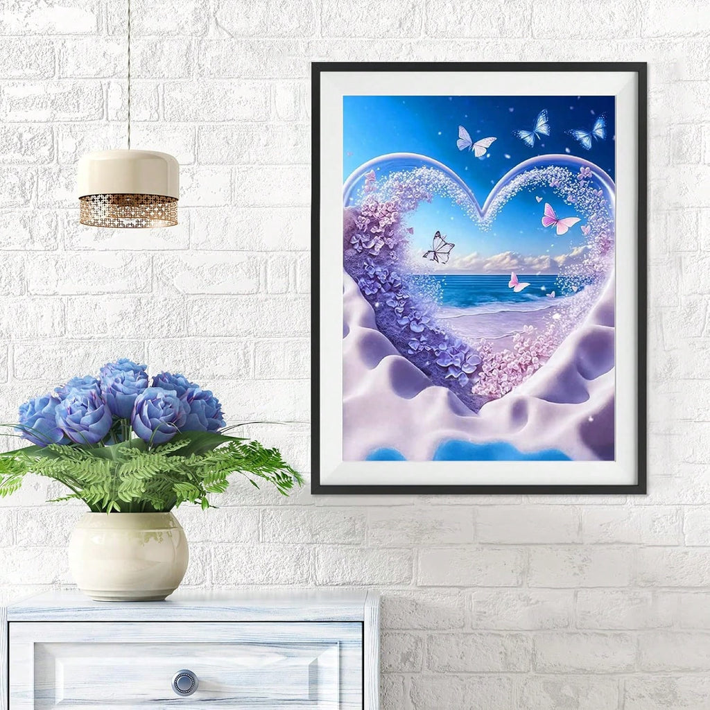 5D Diamond Painting Dream Love Butterfly Picture Diamond Art Set, Seaside Landscape Mosaic Inlay