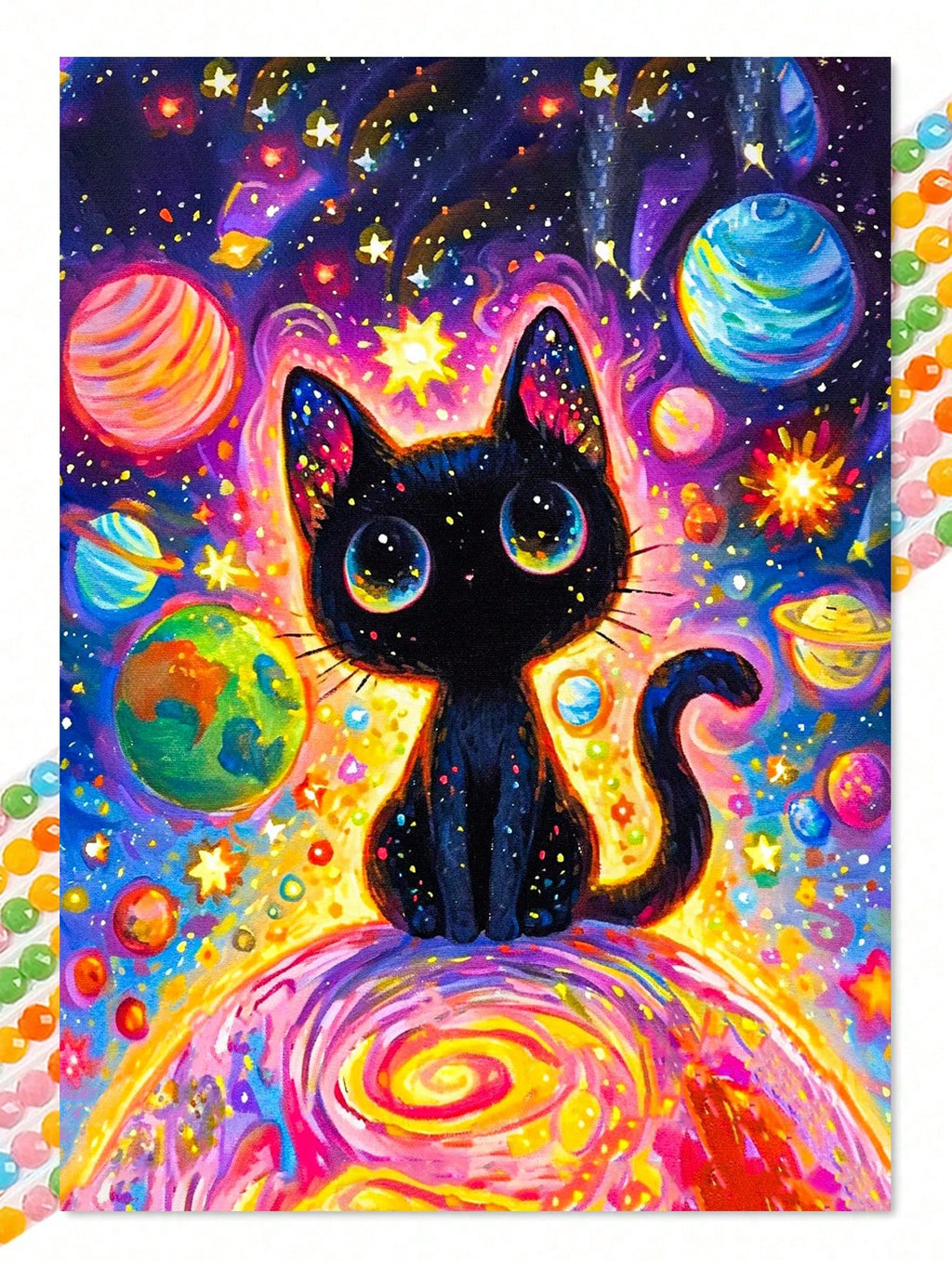 1Pc Black Cat Under Tthe Dazzling Starry Sky Diamond Painting set
