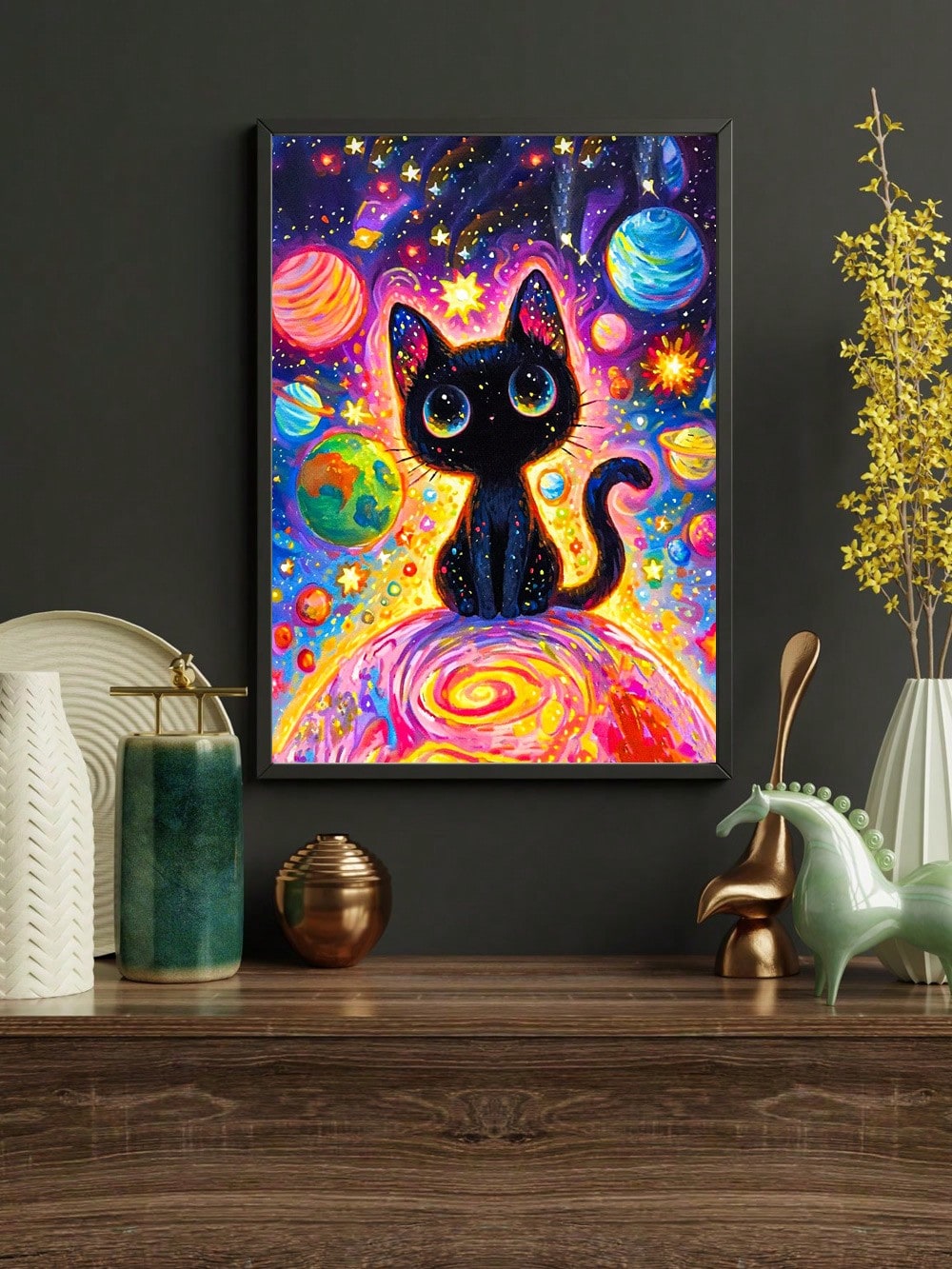 1Pc Black Cat Under Tthe Dazzling Starry Sky Diamond Painting set