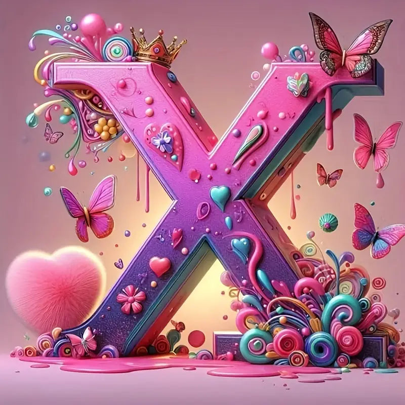 Shining Butterflies and Colorful Flowers 2D Letter Diamond Painting set