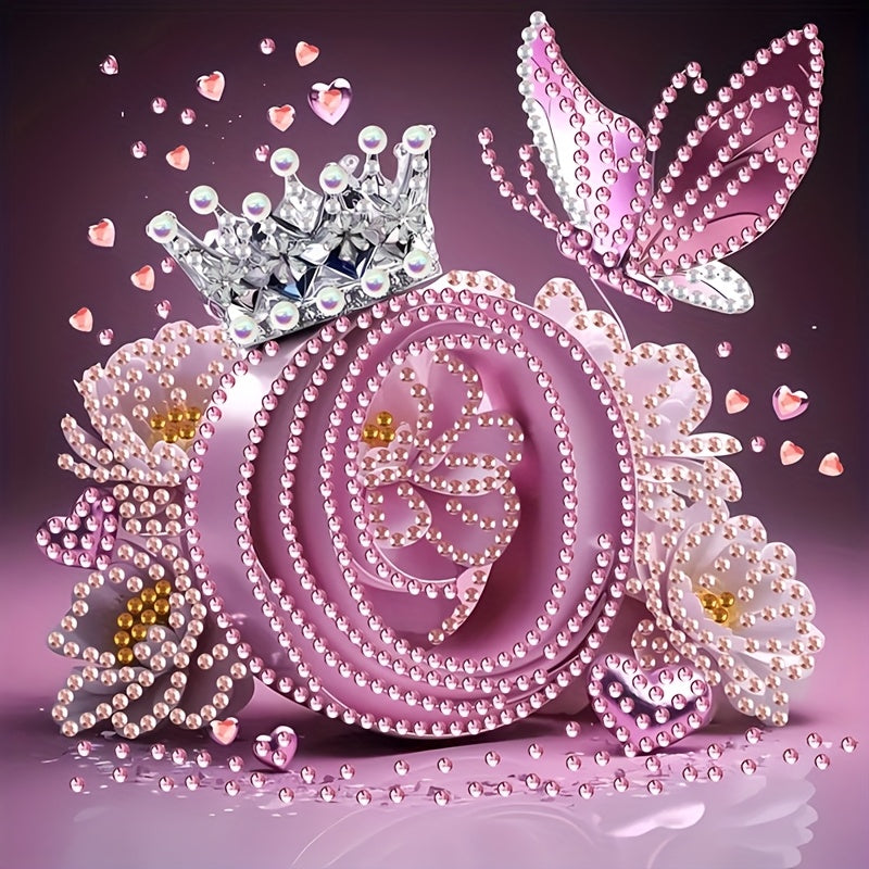 Diamond Painting Kit with Crown Butterfly Letters, Irregular Round Beads and Rhinestone Letters A-Z with Cute Butterfly Crown, Mural Art Picture