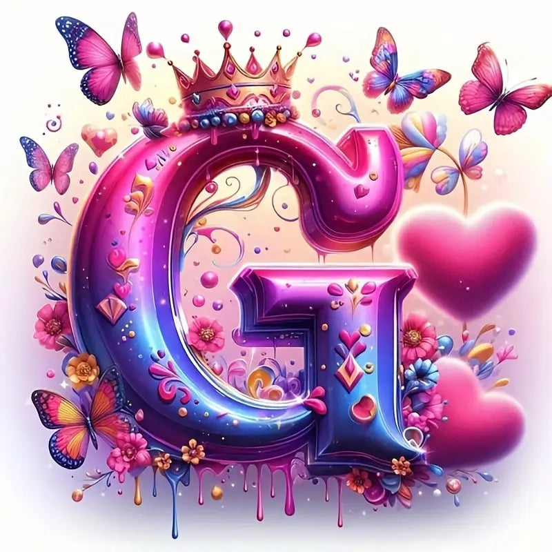 Shining Butterflies and Colorful Flowers 2D Letter Diamond Painting set