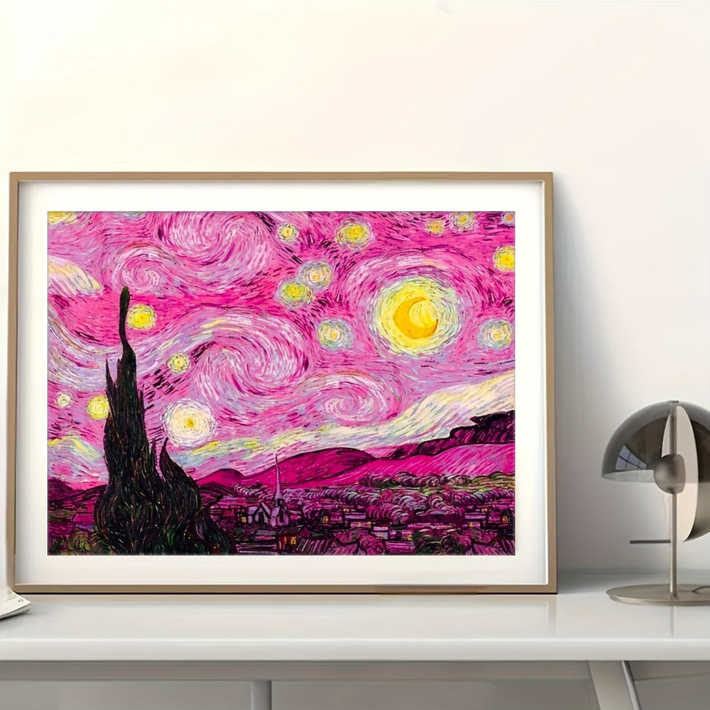 DIY Full Diamond Painting Kit Van Gogh's Starry Sky Pink Pattern