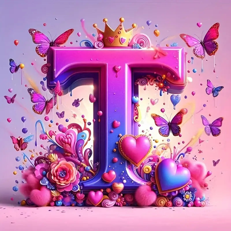 Shining Butterflies and Colorful Flowers 2D Letter Diamond Painting set