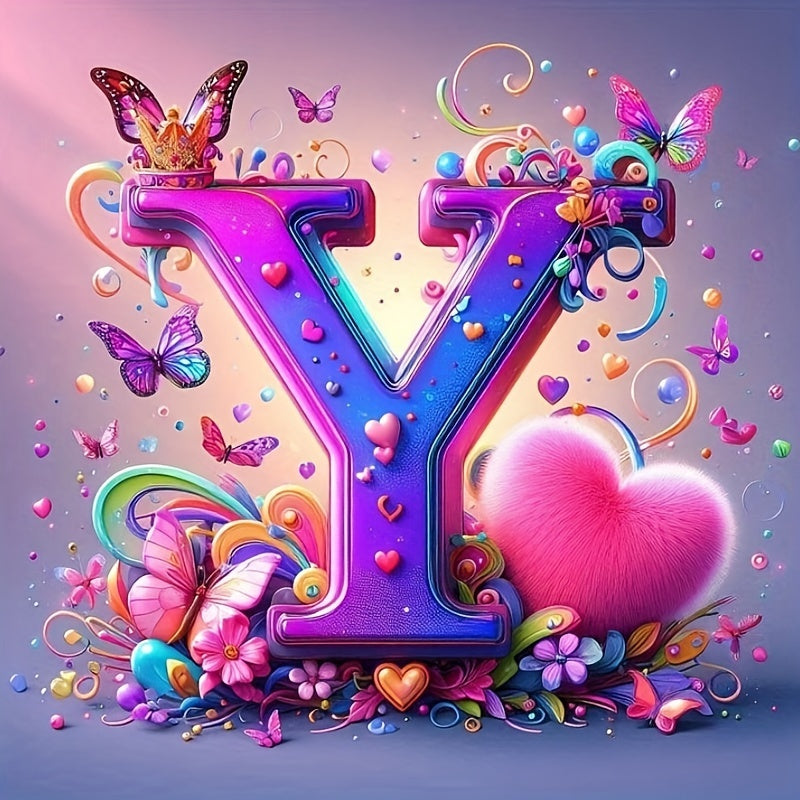 Shining Butterflies and Colorful Flowers 2D Letter Diamond Painting set