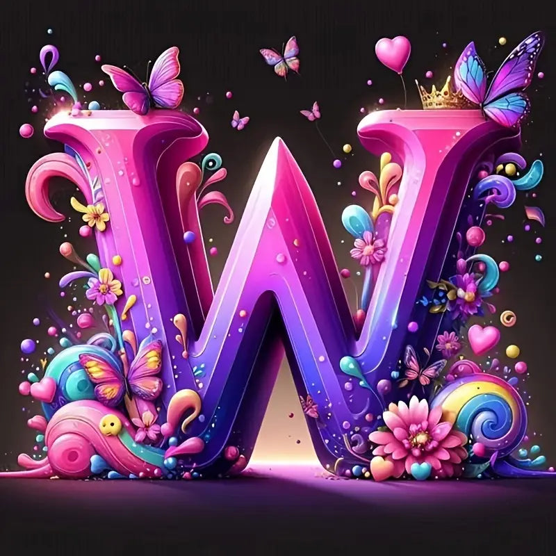 Shining Butterflies and Colorful Flowers 2D Letter Diamond Painting set