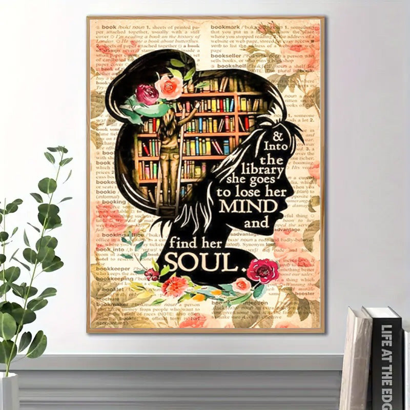 Library Girl Quote Diamond Painting Kit - Create a Floral & Inspirational Artwork