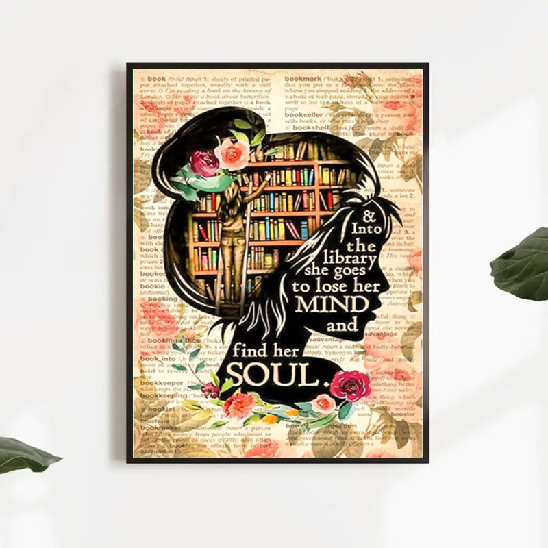 Library Girl Quote Diamond Painting Kit - Create a Floral & Inspirational Artwork