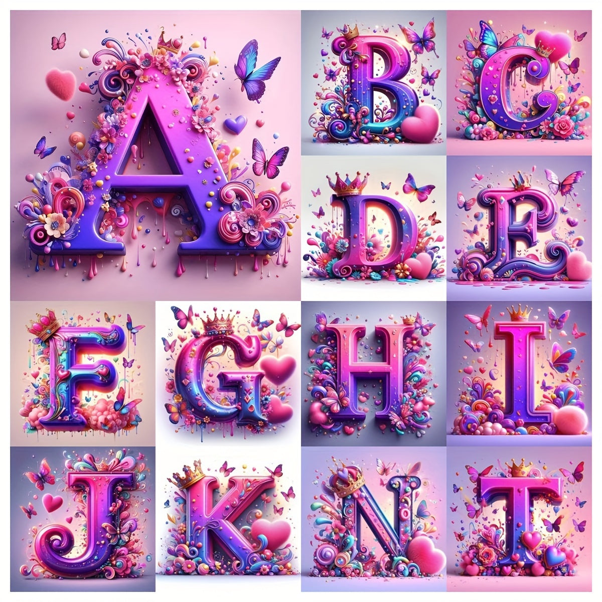 Shining Butterflies and Colorful Flowers 2D Letter Diamond Painting set