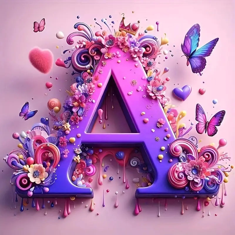 Shining Butterflies and Colorful Flowers 2D Letter Diamond Painting set