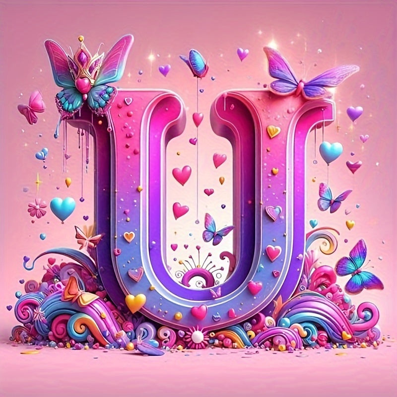Shining Butterflies and Colorful Flowers 2D Letter Diamond Painting set