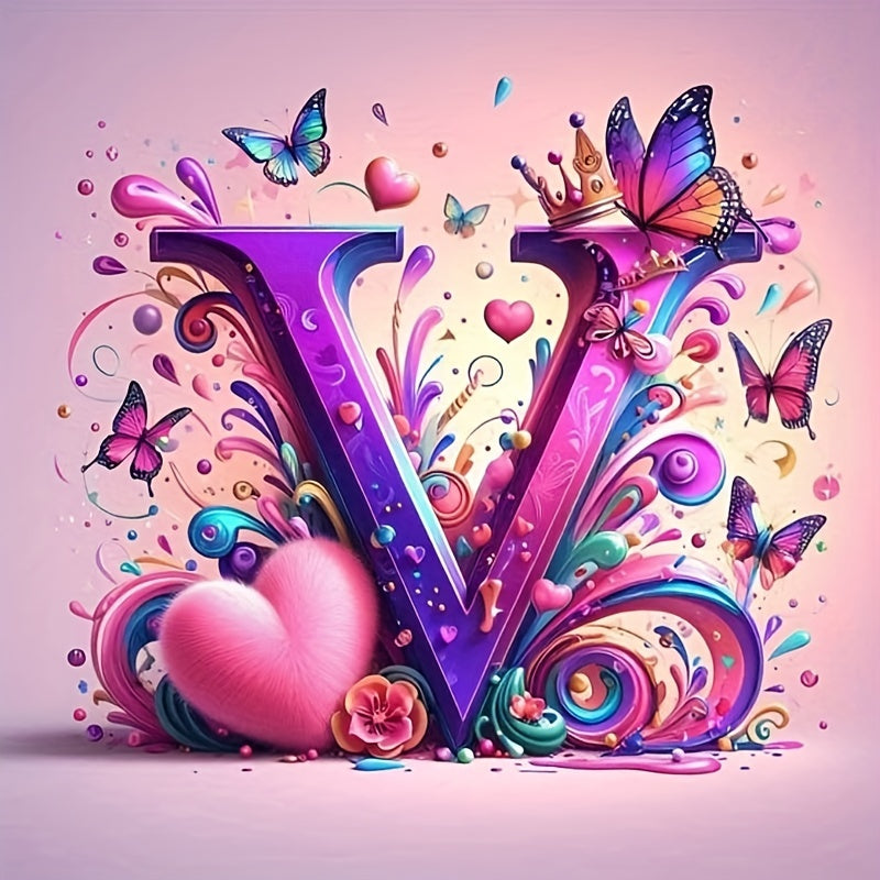 Shining Butterflies and Colorful Flowers 2D Letter Diamond Painting set