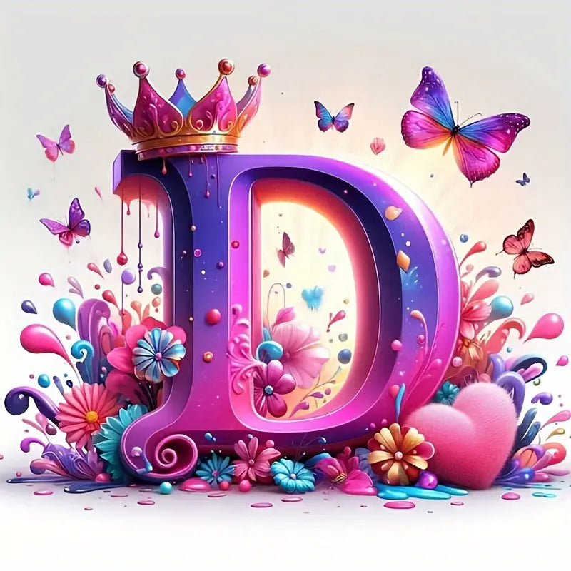 Shining Butterflies and Colorful Flowers 2D Letter Diamond Painting set