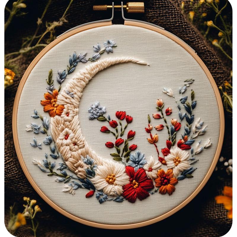 Beginner Embroidery Kit, Elegant Butterfly Moon Cross Stitch Set, Includes Printed Cotton Fabric, Threads, Needles, DIY Craft Supplies